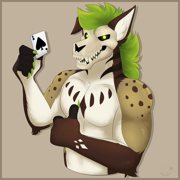 Searing holding an ace of spades. Homage to a Super Saturday workout theme.